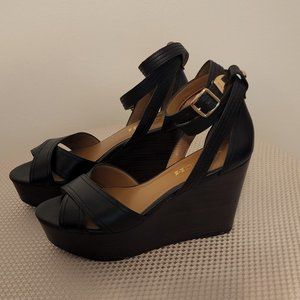 Coach Harrison Leather Platform Sandals Wedges in Black Size 7B